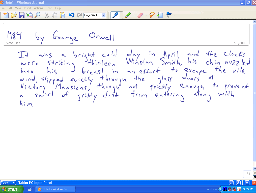 Windows Journal Interface on Windows XP Tablet PC Edition (2002)